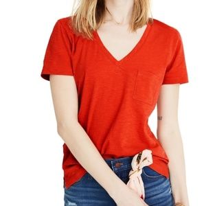 Madewell Burnt Orange V-Neck Pocket T-Shirt XS